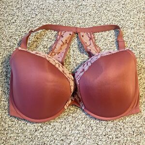 Cacique Boost Plunge Bra Size 44H Pink Floral Lace Feminine Racerback Coquette